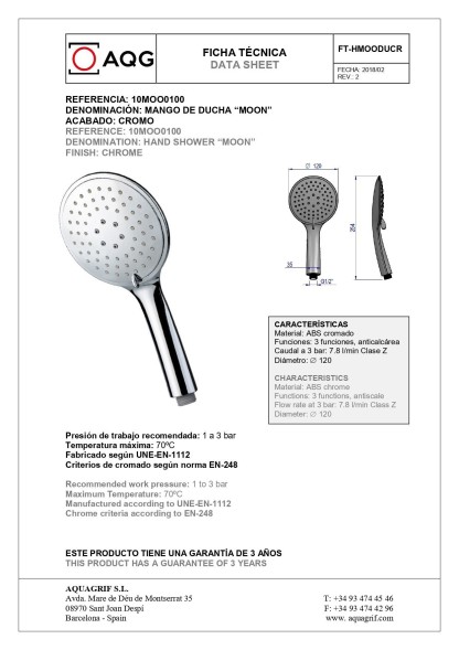 AQG, ручной душ WIND BLU RD, цвет хром