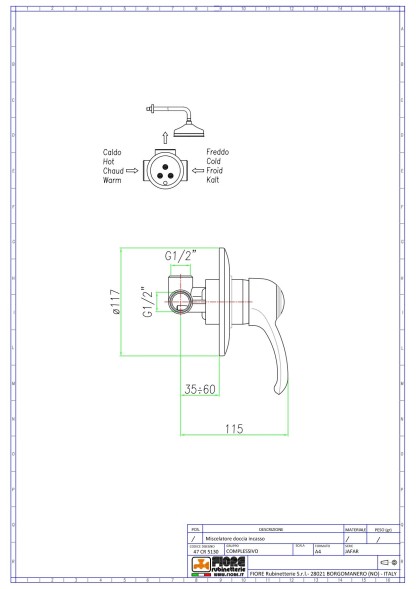 Fiore Jafar, встраиваемый в стену однорычажный смеситель для душа, цвет хром