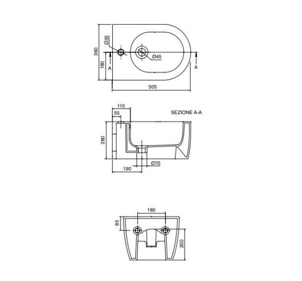 Биде Scarabeo GLAM подвесное с одним отверстием цвет лава матовая с антибактериальным и грязеотталкивающим покрытием BIOKER 5202 37 BK