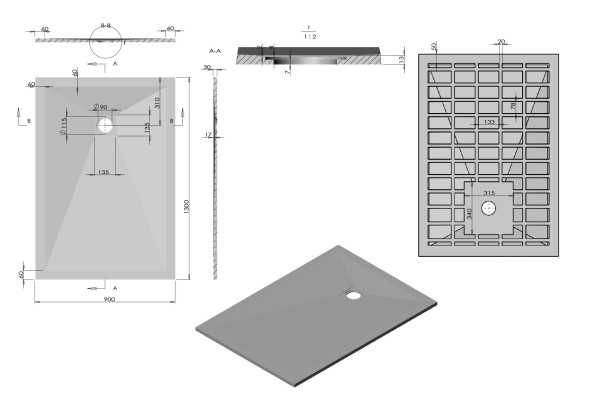 Vincea Поддон для душа из искусственного камня VST-4SR9013A, 1300*900*30, антрацит
