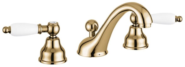 Emmevi Deco Ceramic, двухрычажный смеситель для раковины (излив 13 см), на 3 отверстия, с донным клапаном, цвет бронза 121033/BR