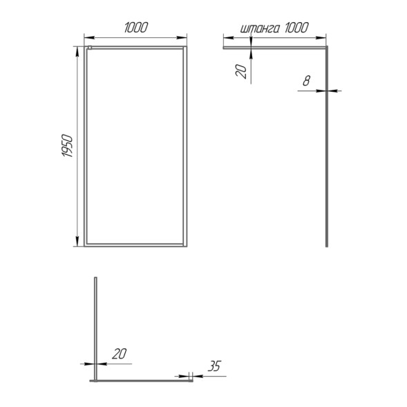 Paini Душевая перегородка 100x195 рисунок рамка
