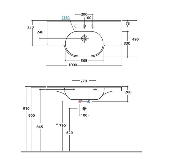 Раковина GLOBO MODE подвесная или на консоль с одним отверстием и двумя намеченными цвет белый ME100BI