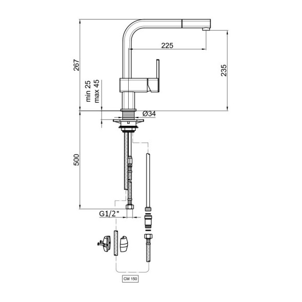 Смеситель для кухни Webert Dado DA940302015, хром