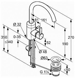 Смеситель KLUDI ZENTA 382550575 для раковины на одно отверстие высокий
