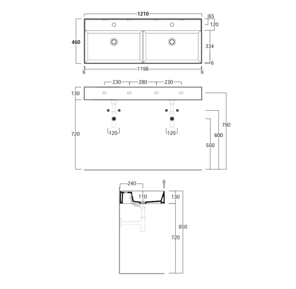 Раковина SIMAS AGILE двойная подвесная или накладная с одним отверстием цвет белый AG121D