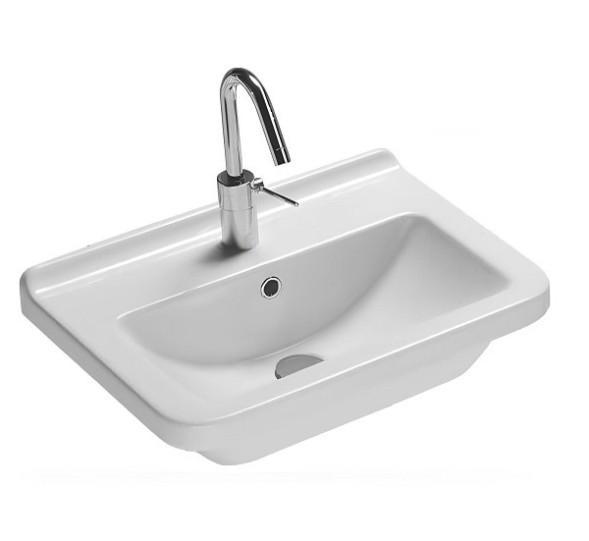 Раковина HATRIA ERIKA PRO Q YXGI01 подвесная или на тумбу с одним отверстием с переливом цвет белый