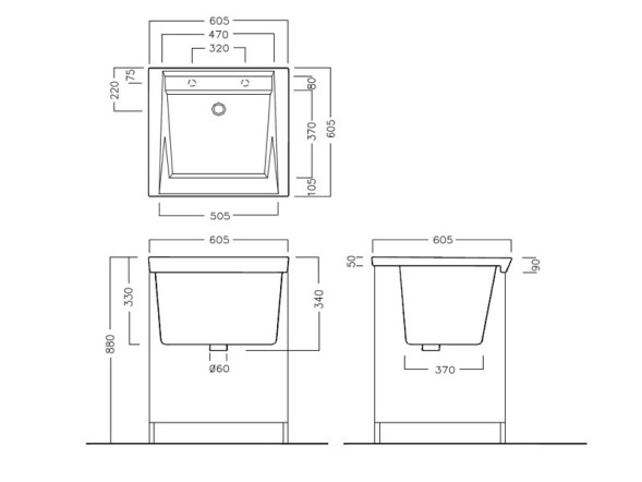 Раковина HATRIA SPECIALS YXMC01 на тумбу хозяйственная без отверстия с переливом цвет белый