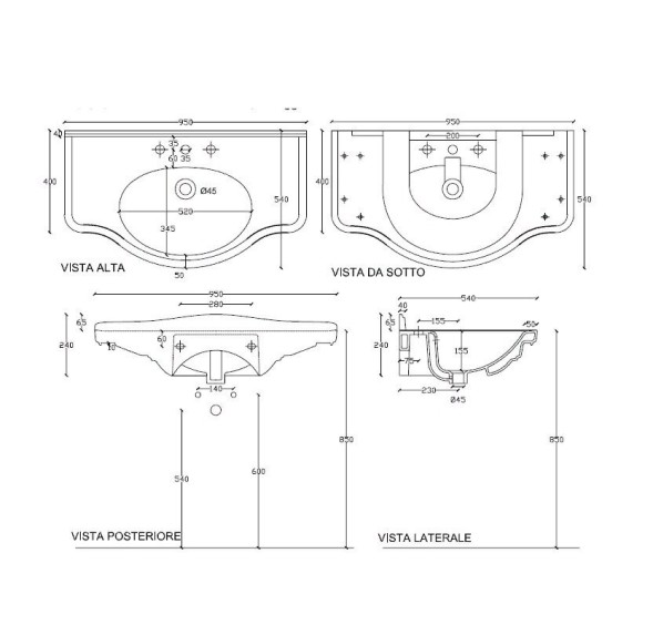 Раковина GALASSIA ETHOS 8434 подвесная с тремя отверстиями с переливом цвет белый глянцевый