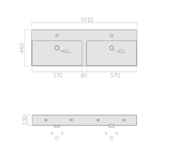 Раковина GALASSIA MEG11 PRO 8939 двойная подвесная с одним отверстием с переливом цвет белый глянцевый