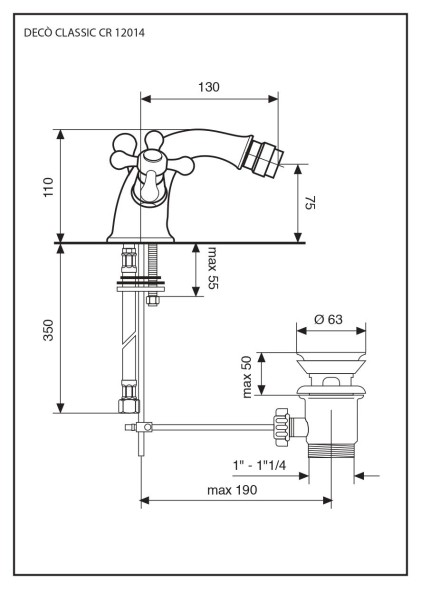 Emmevi Deco Classic, двухвентильный смеситель для биде с донным клапаном, цвет хром 12014/CR