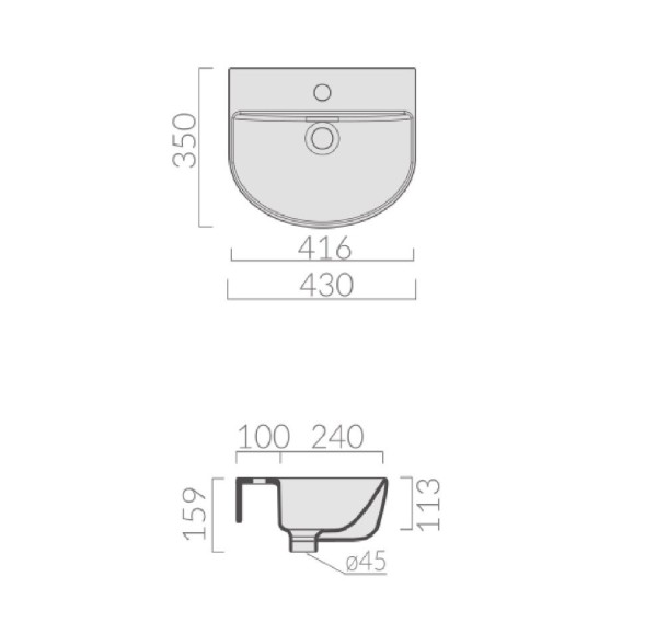 Раковина GALASSIA M2 5201 полувстраиваемая с одним отверстием с переливом цвет белый глянцевый