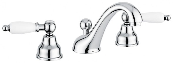 Emmevi Deco Ceramic, двухрычажный смеситель для раковины (излив 13 см), на 3 отверстия, с донным клапаном, цвет золото 121033/OR