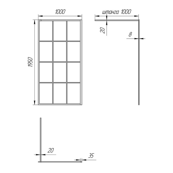 Paini Душевая перегородка 100x195 рисунок решетка