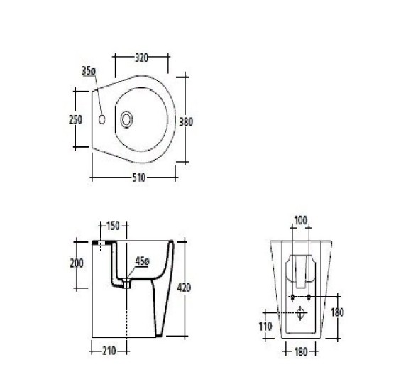 Биде GALASSIA xES 9908 MT подвесное с одним отверстием с крепежом цвет белый матовый