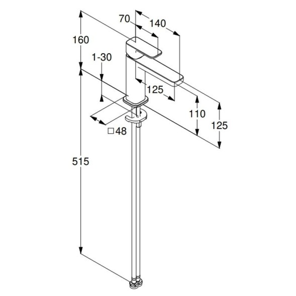 Смеситель KLUDI RENON 42282N575 для раковины на одно отверстие однорычажный без донного клапана