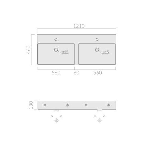 Раковина GALASSIA MEG11 PRO 8966 MT двойная подвесная с одним отверстием с переливом цвет белый матовый