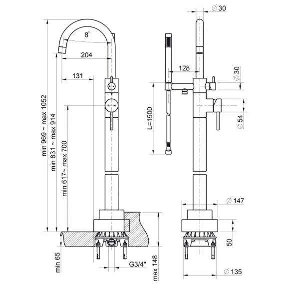 Paini 78CR136LM Смеситель для ванны Кокс напольный с поворотным изливом, хром