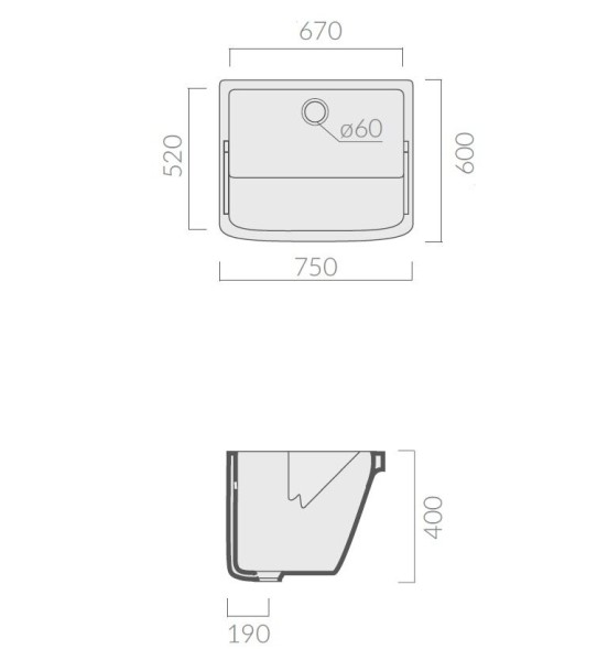 Раковина GALASSIA Iside 2002 хозяйственная встраиваемая сверху на тумбу 9008