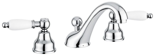 Emmevi Deco Ceramic, двухрычажный смеситель для раковины (излив 13 см), на 3 отверстия, с донным клапаном, цвет хром 121033/CR