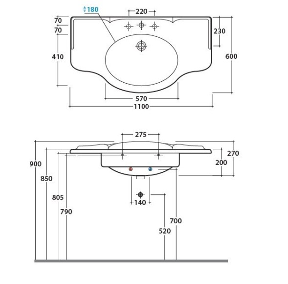 Раковина GLOBO PAESTUM подвесная с одним отверстием и двумя намеченными со спинкой цвет белый PA022BI