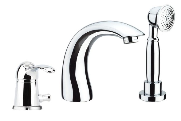 Fiore Jafar, комплект смесителя на борт ванны (излив 13,2 см), на 3 отверстия, с набором для душа, цвет хром