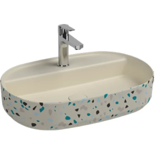 Раковина накладная ISVEA Infinity 60 см. с отверстием для смесителя цвет слоновая кость Terrazzo матовый 10NF65060-TRZ-2K