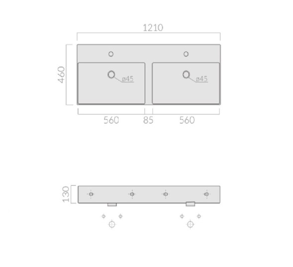 Раковина GALASSIA MEG11 PRO 8966 двойная подвесная с одним отверстием с переливом цвет белый глянцевый