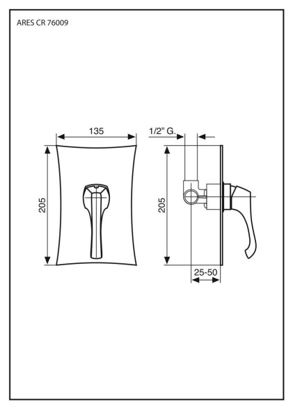 Emmevi Ares, встраиваемый в стену однорычажный смеситель для душа, цвет хром 76009/CR
