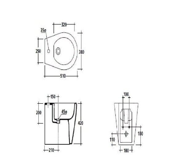 Биде GALASSIA xES 9908 NEMT подвесное с одним отверстием с крепежом цвет черный матовый