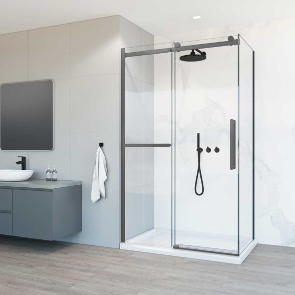 Vincea Душевой уголок Комо Софт (Como Soft) VSR-1CS1013CLGM, 1300*1000, вороненая сталь, стекло прозрачное