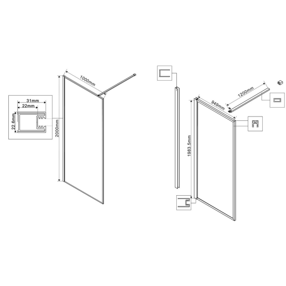 Vincea Душевая перегородка Волк-Ин (Walk-In) VSW-1HP100GWBG, 1000*2000,браш.золото, стекло ламинир. с золотыми нитями
