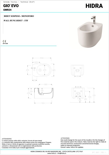 Hidra Gio, подвесное биде c крепежом, 55x36,5x29,5h см, цвет черный матовый