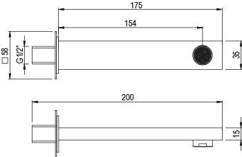 AQG ROС, квадратный излив 175 мм для внутристенного смесителя, цвет черный матовый
