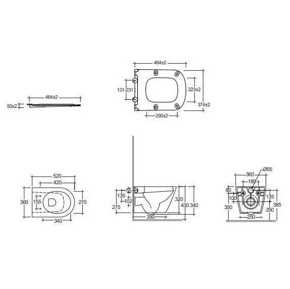Унитаз KLUDI RESA D 23WCSET43 подвесной безободковый с сиденьем крышкой с плавным опусканием