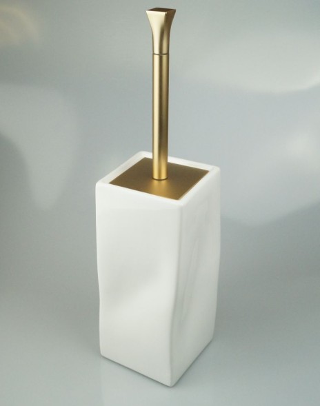 Stil Haus Prisma, напольный керамический ёрш, цвет матовое золото - белая керамика