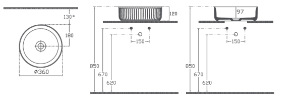 Раковина накладная ISVEA Infinity Ion круглая 36см, без отв. под смеситель цвет антрацит матовый 10NF66036-2С