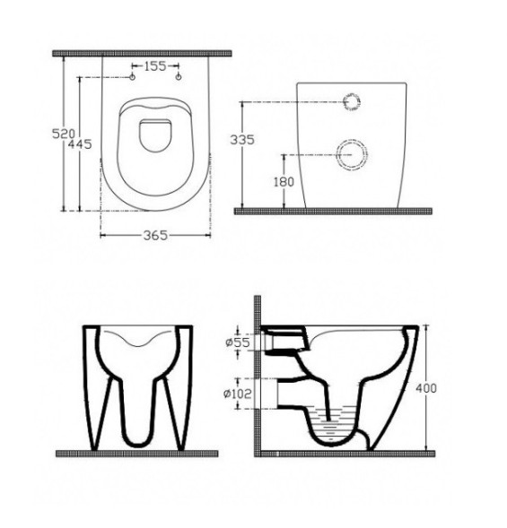 Унитаз ISVEA Infinity приставной ШГВ 365*520*400 цвет-белый 10NF10001