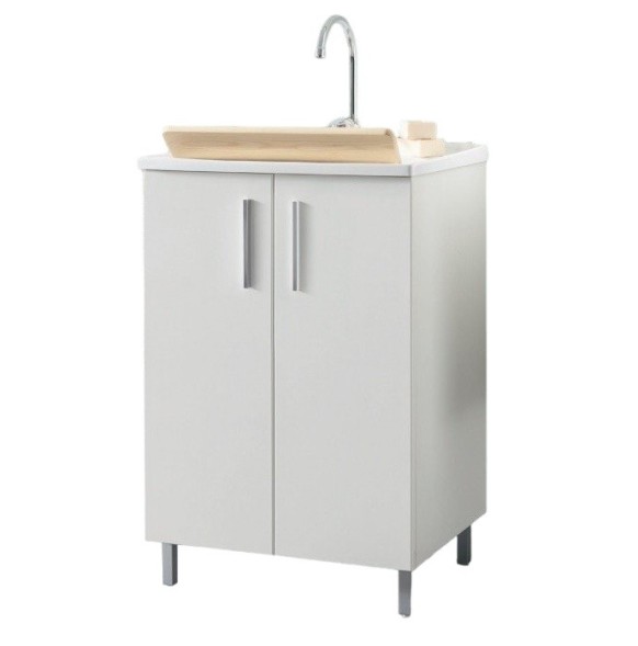 Хозяйственная раковина GEROMIN Lido 7005LIDO с тумбой напольная с 1 отверстием с переливом цвет белый