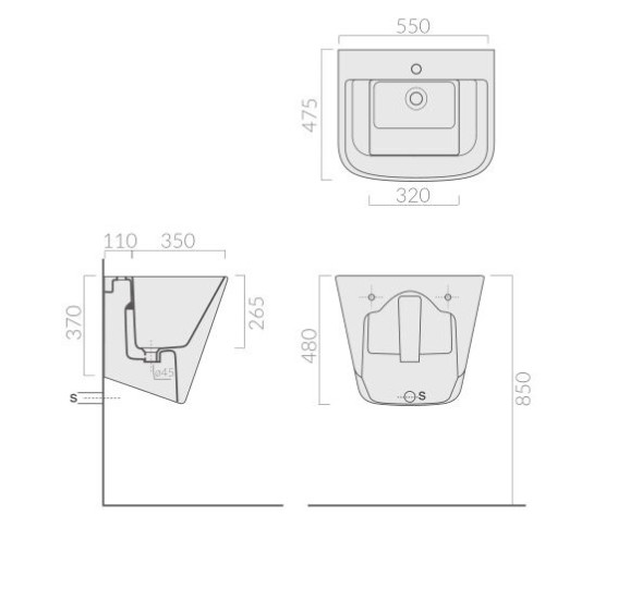 Раковина GALASSIA MEG11 5482 MT хозяйственная подвесная без перелива цвет белый матовый