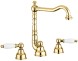 Emmevi Deco Ceramic, двухрычажный смеситель для раковины (излив 18,3 см), на 3 отверстия, с донным клапаном, цвет золото 121643/OR