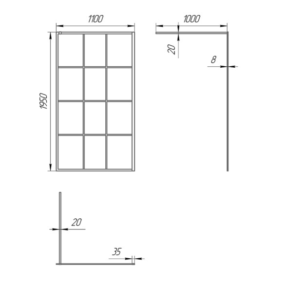 Paini Душевая перегородка 110x195 рисунок решетка