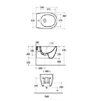 Биде GLOBO 4ALL подвесное с одним отверстием цвет черный матовый MDS09AR