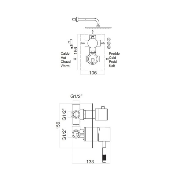 Смеситель для душа встраиваемый Webert Rimini RI880601010, золото