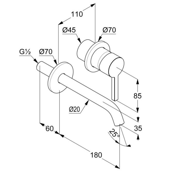KLUDI NOVA FONTE Pura, настенный смеситель для умывальника, арт. 20244N115