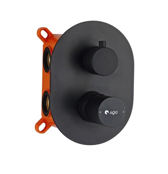 AQG Tube, встраиваемый в стену однорычажный смеситель для душа на 2 выхода, с дивертером, цвет хром-черный матовый