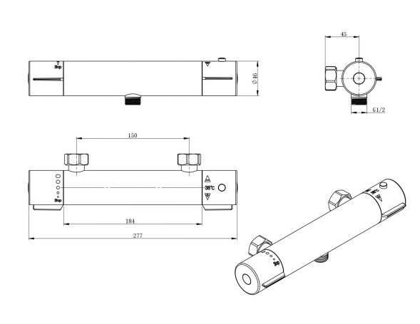 AQG SIGMA, однорычажный смеситель для душа с термостатом, цвет хром