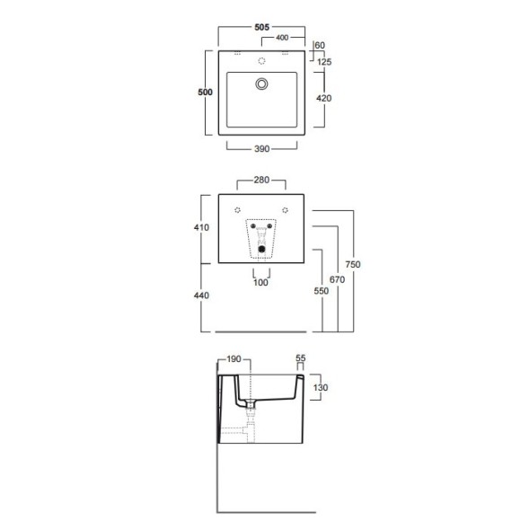 Раковина SIMAS FROZEN подвесная с одним намеченным отверстием в центре цвет белый FZ13