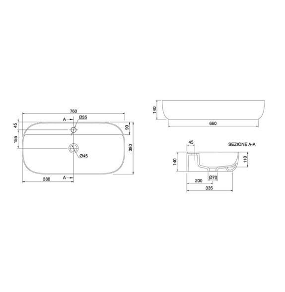 Раковина Scarabeo GLAM накладная без перелива с одним отверстием цвет белый 1801