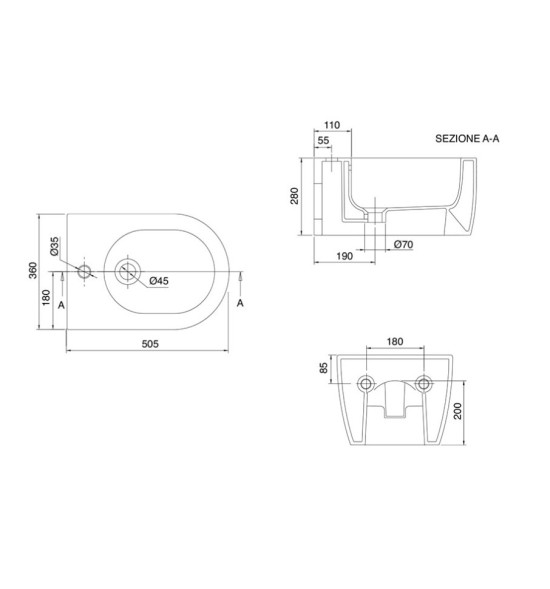 Биде Scarabeo MOON подвесное с одним отверстием цвет белый матовый 5521 41